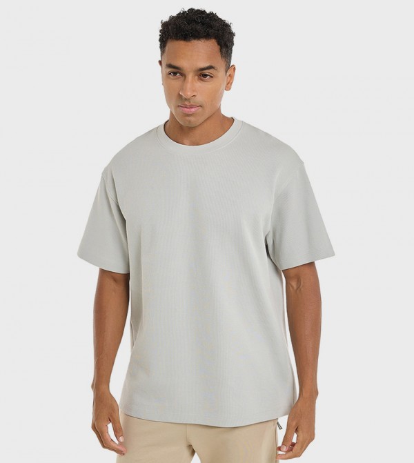 Textured T-Shirt with Crew Neck and Short Sleeves