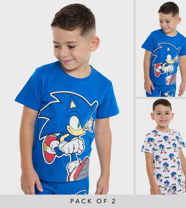 Sonic Print T-Shirt with Crew Neck and Short Sleeves
