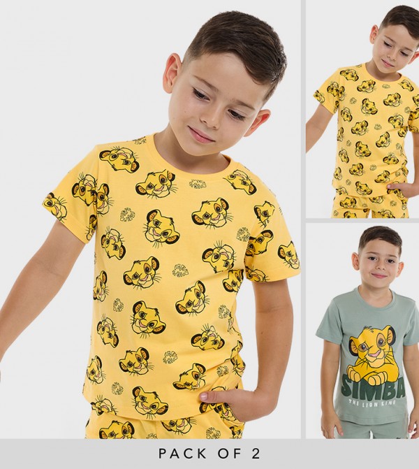 Simba Print T-Shirt with Crew Neck and Short Sleeves