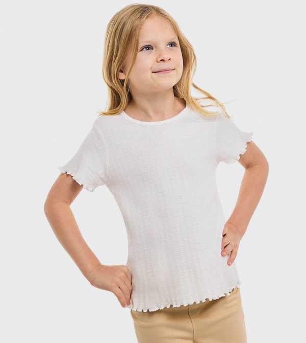 Textured Top with Crew Neck and Short Sleeves