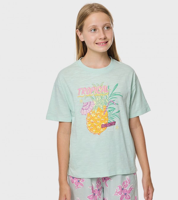 Embroidered T-Shirt With Crew Neck and Short Sleeves