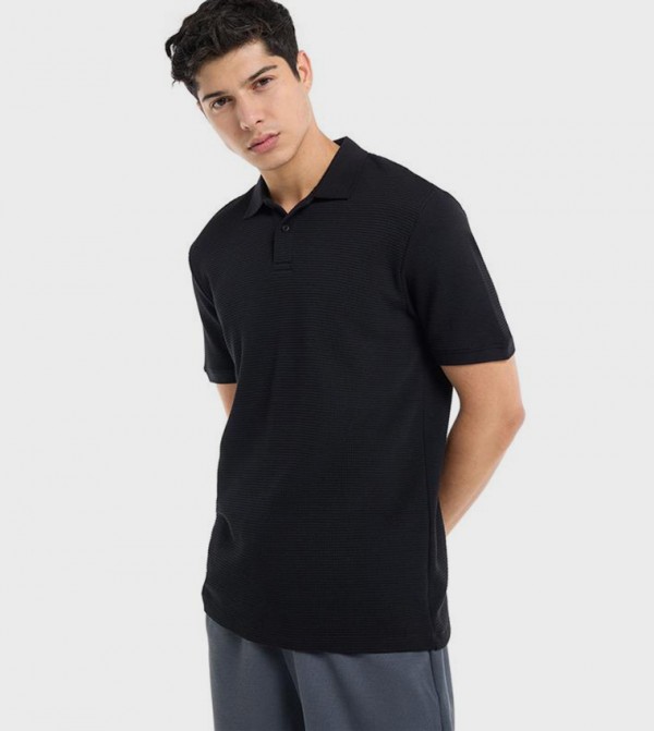 Textured Polo T-Shirt with Short Sleeves