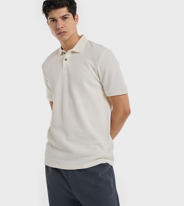 Textured Polo T-Shirt with Short Sleeves