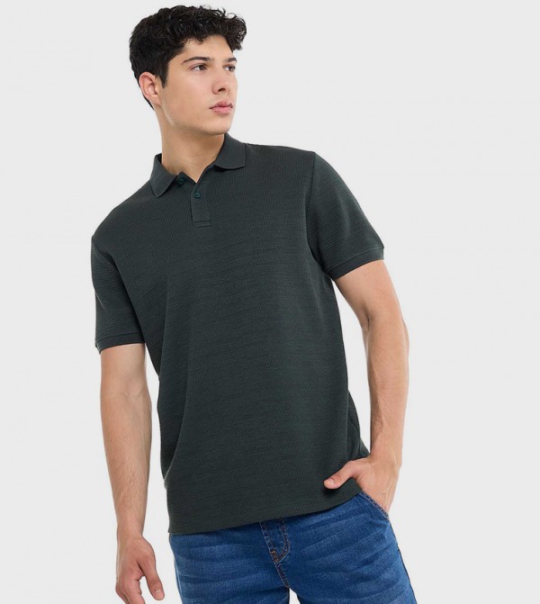 Textured Polo T-Shirt with Short Sleeves