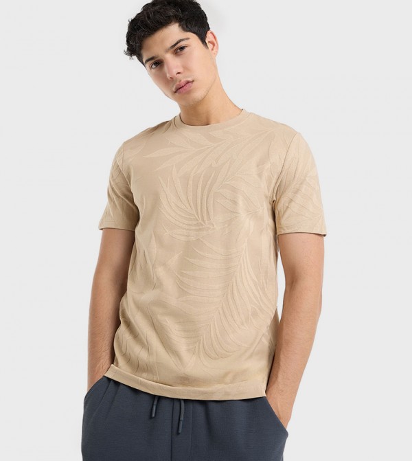 Woven T-Shirt with Crew Neck and Short Sleeves