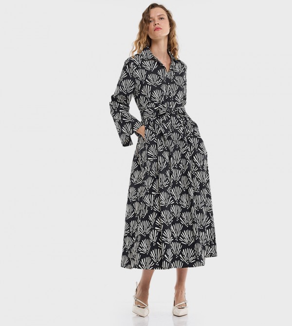 Printed Shirt Dress with Long Sleeves