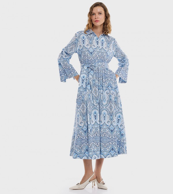 Printed Shirt Dress with Long Sleeves