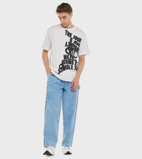Washed Carpenter Jeans with Drawstring Waist