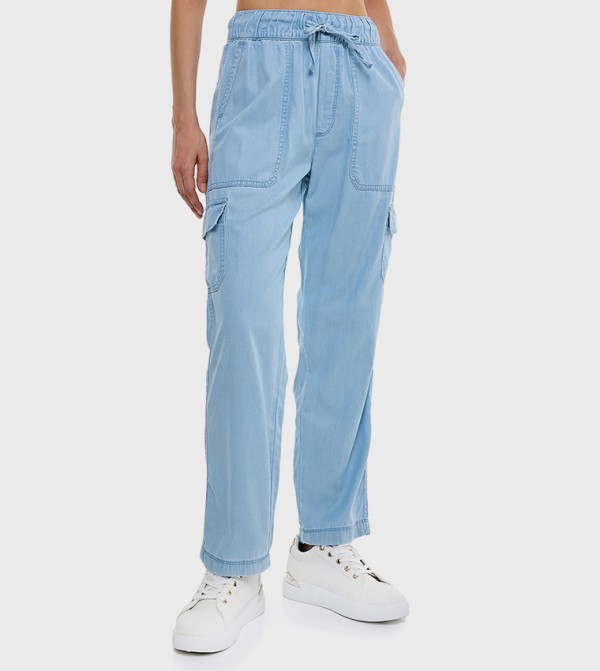 Washed Cargo Jeans with Drawstring Waist