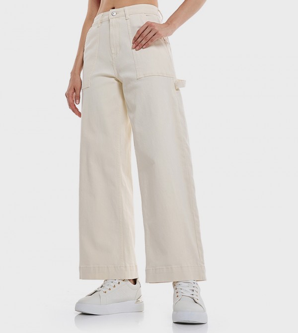Solid Straight Fit Jeans with Button Closure