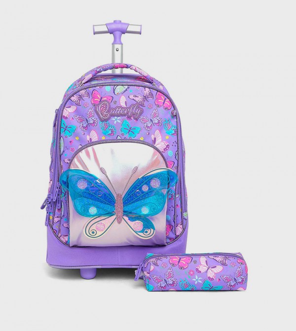 Printed Trolley Backpack with Pencil Pouch