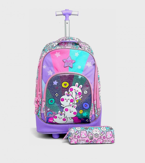 Printed Trolley Backpack with Pencil Pouch