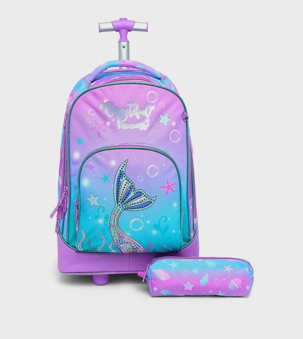 Printed Trolley Backpack with Pencil Pouch