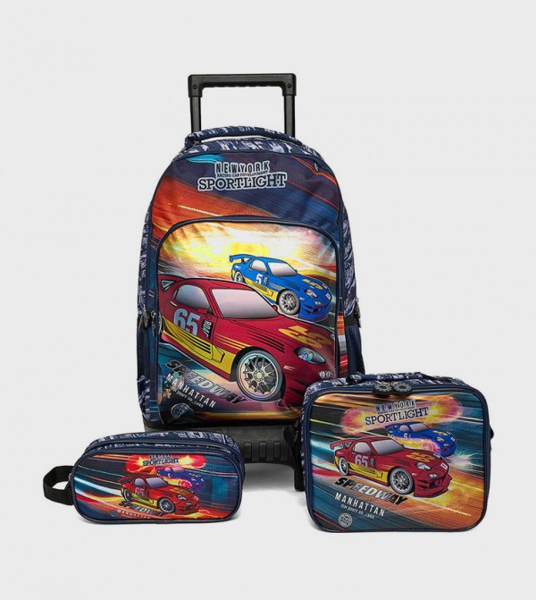 Printed Trolley Backpack Set