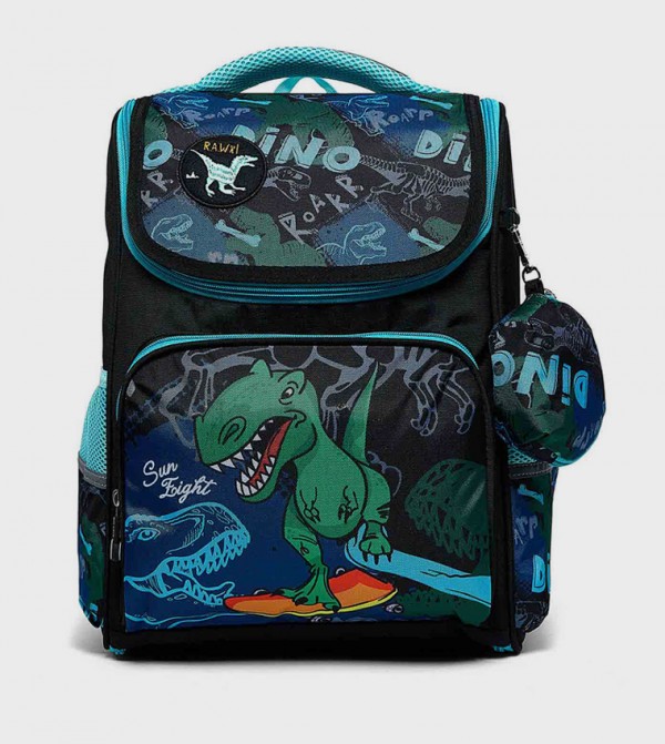 Dino Print Backpack With Pouch