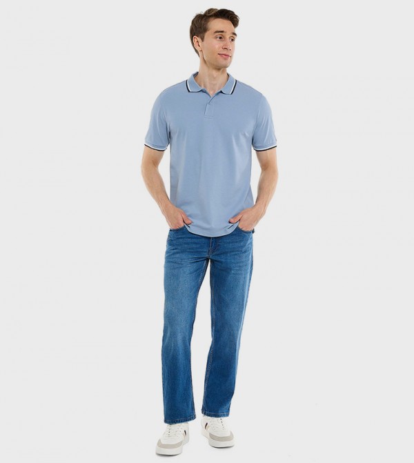 Faded Straight Fit Jeans with Button Closure