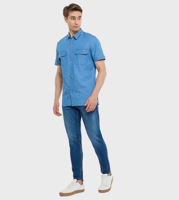 Faded Slim Fit Jeans with Button Closure