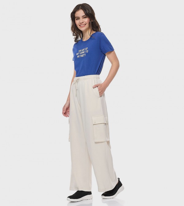 Solid Cargo Pants with Drawstring Waist