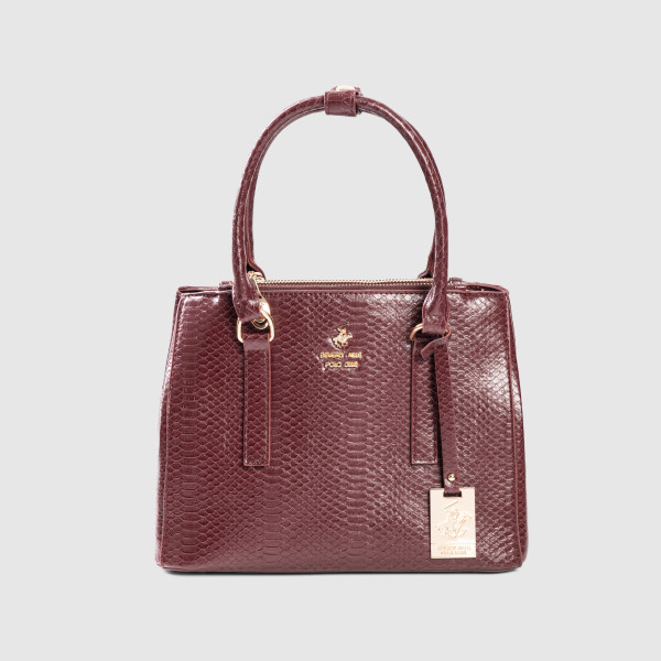 Croc Textured Zippered Satchel Bag