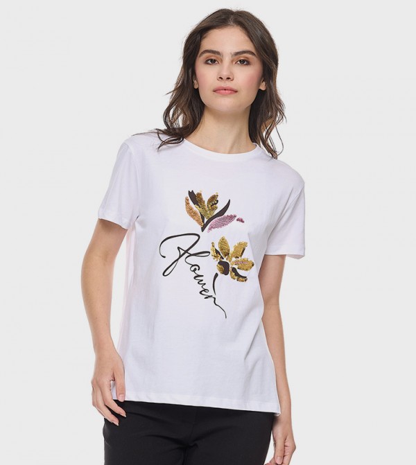 Sequins T-Shirt With Crew Neck and Short Sleeves
