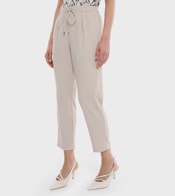 Solid Tapered Fit Pants with Drawstring Waist