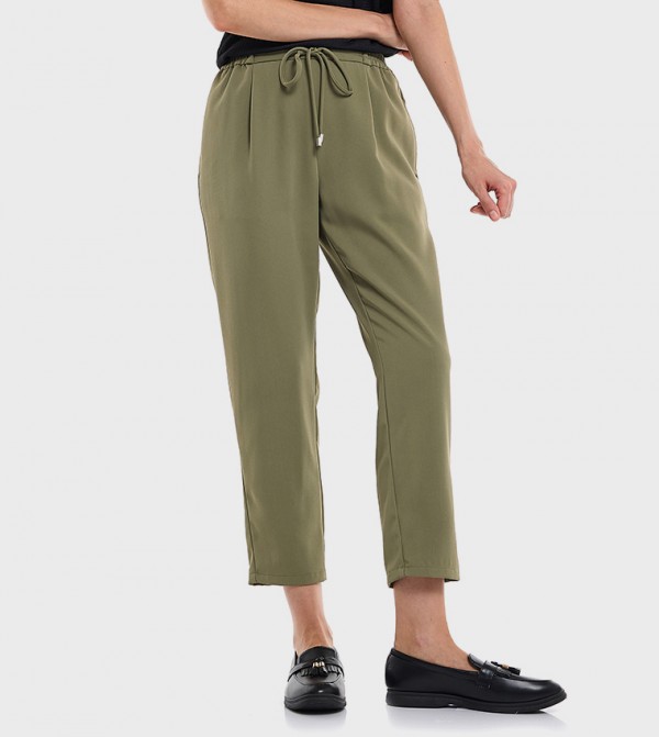 Solid Tapered Fit Pants with Drawstring Waist