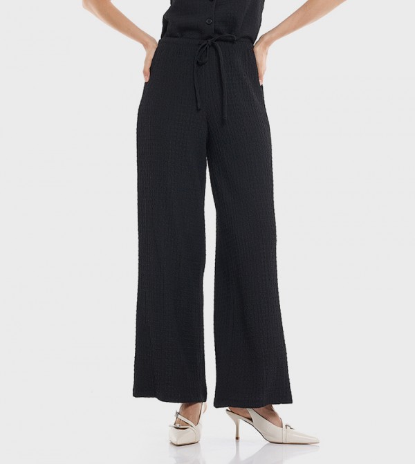 Textured Wide Leg Pants with Elastic Waist