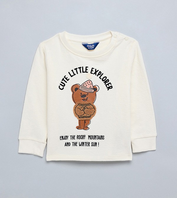 Embroidered T-Shirt with Crew Neck and Long Sleeves