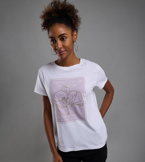 Graphic Print T-Shirt with Crew Neck and Short Sleeves