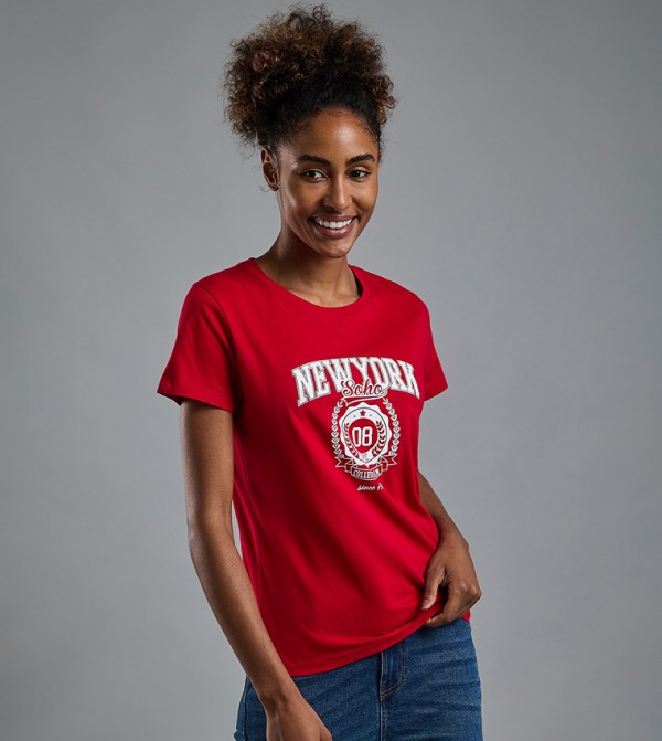 Printed T-Shirt with Crew Neck and Short Sleeves