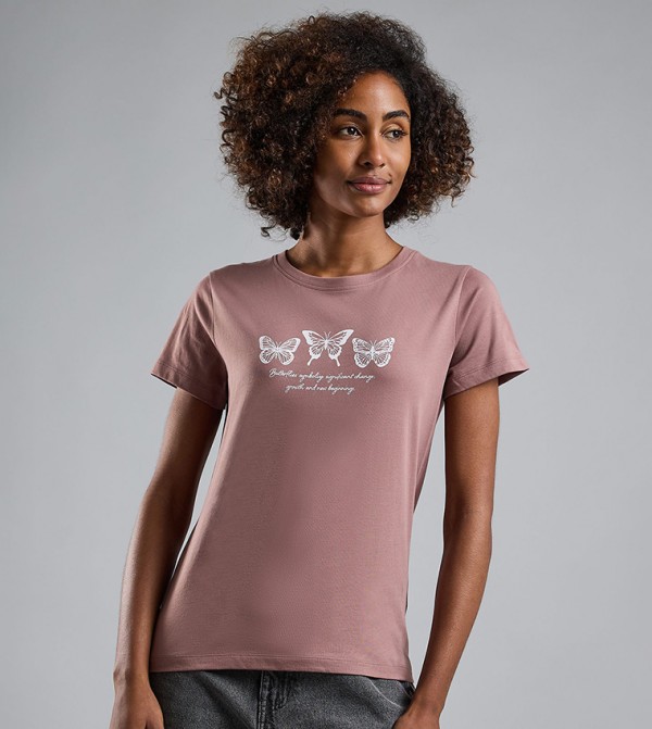 Printed T-Shirt with Crew Neck and Short Sleeves