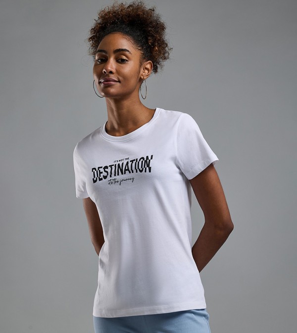 Typography Print T-Shirt with Crew Neck and Short Sleeves