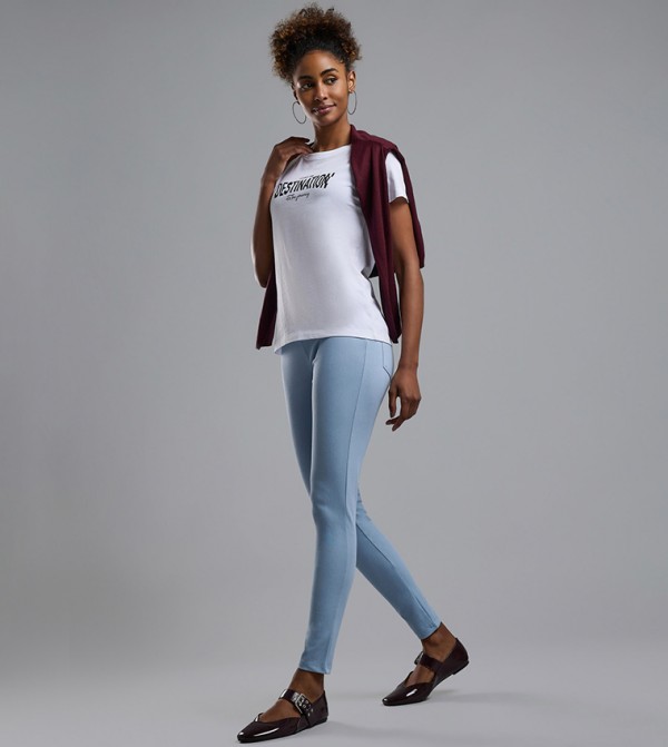 Faded Jeggings with Elastic Waist