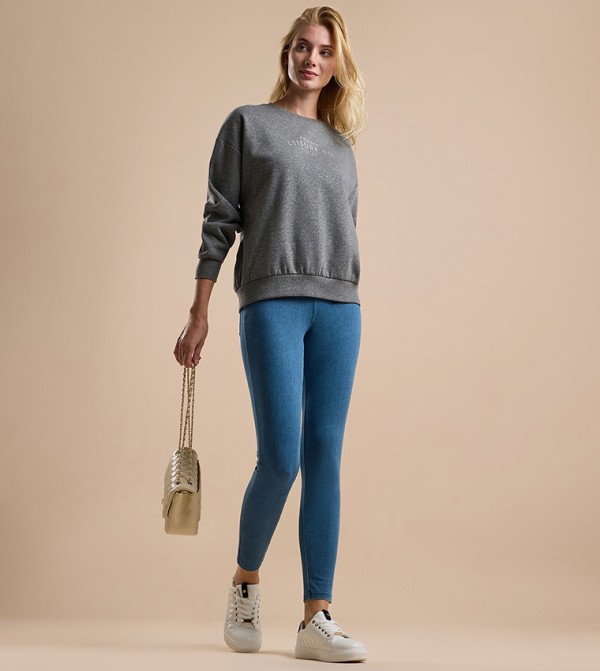 Washed Jeggings with Elastic Waist