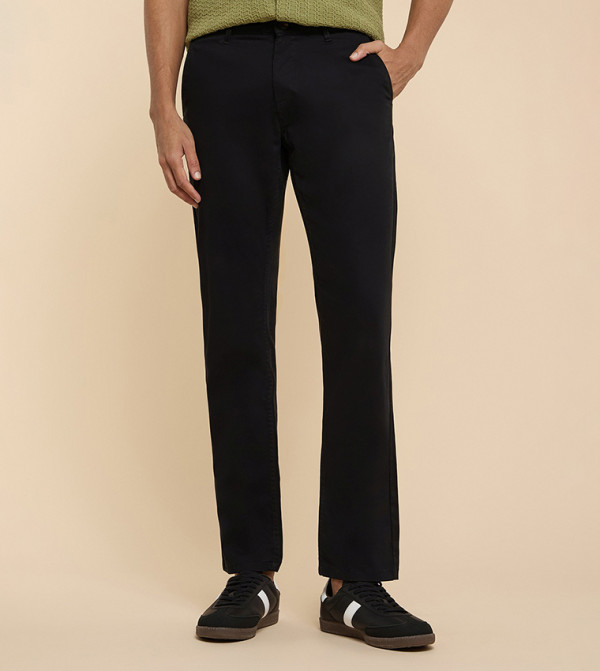 Solid Straight Fit Pants with Button Closure