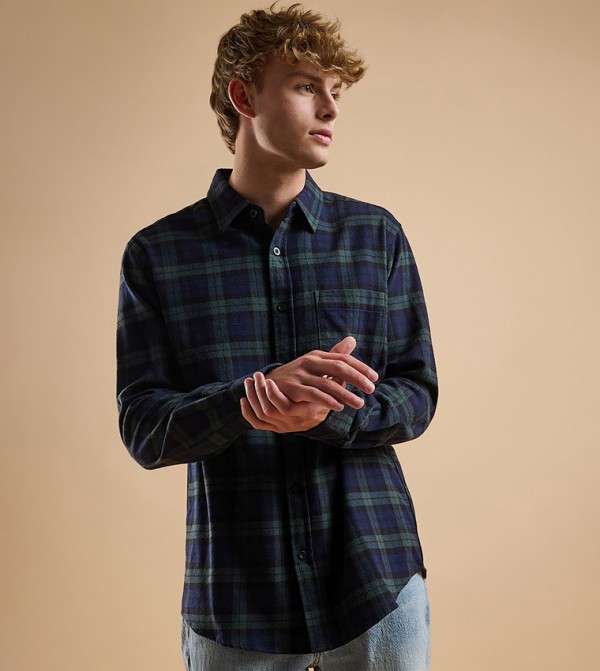 Plaid Shirt with Classic Collar and Long Sleeves