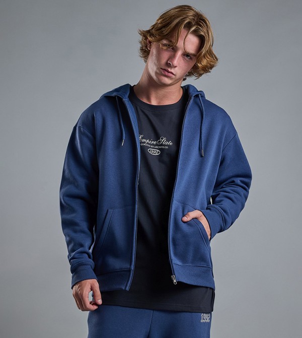 Solid Hooded Jacket with Zipper Closure