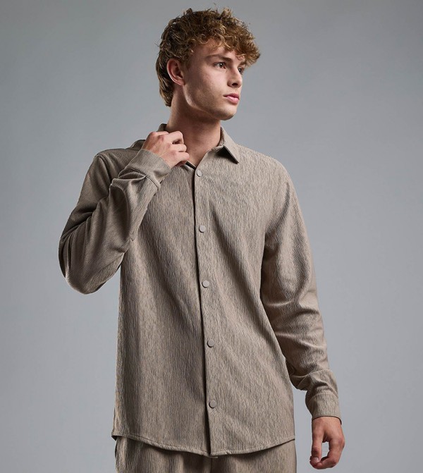 Textured Shirt with Classic Collar and Long Sleeves