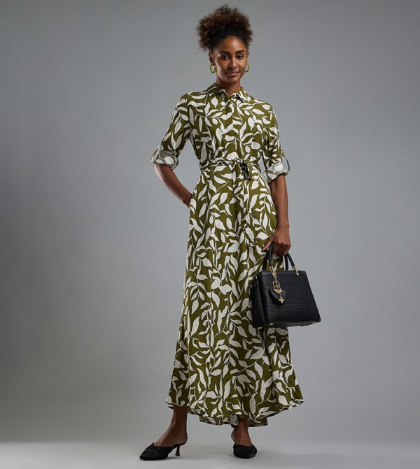 Printed Shirt Dress with Short Sleeves