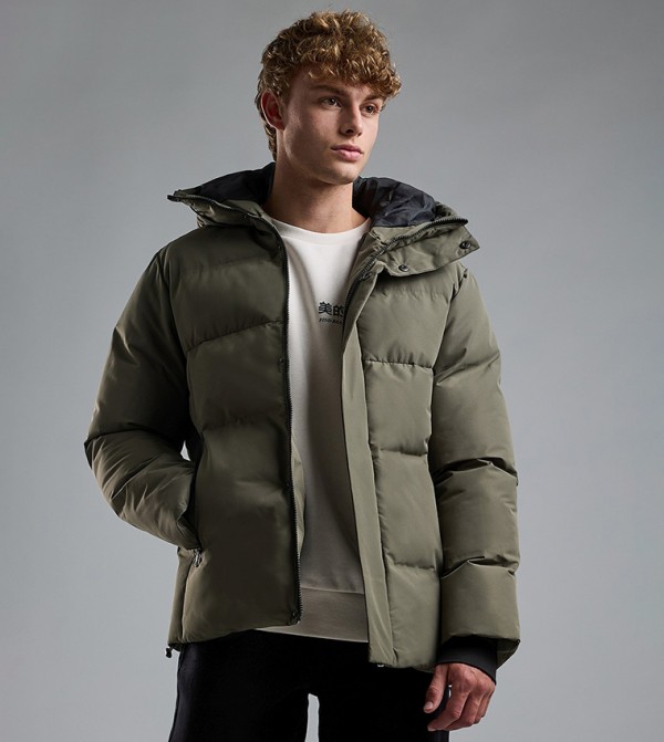 Quilted Hooded Puffer Jacket with Zipper Closure