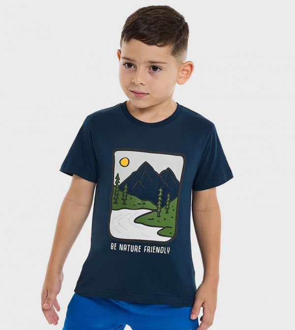 Graphic Print T-Shirt with Crew Neck and Short Sleeves