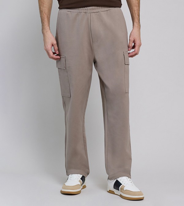 Solid Cargo Pants with Elastic Waist