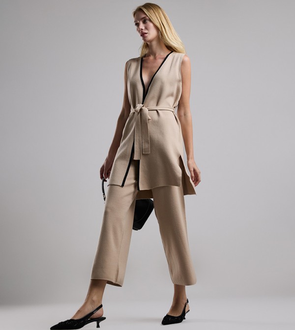 Textured Wide Leg Pants with Elastic Waist