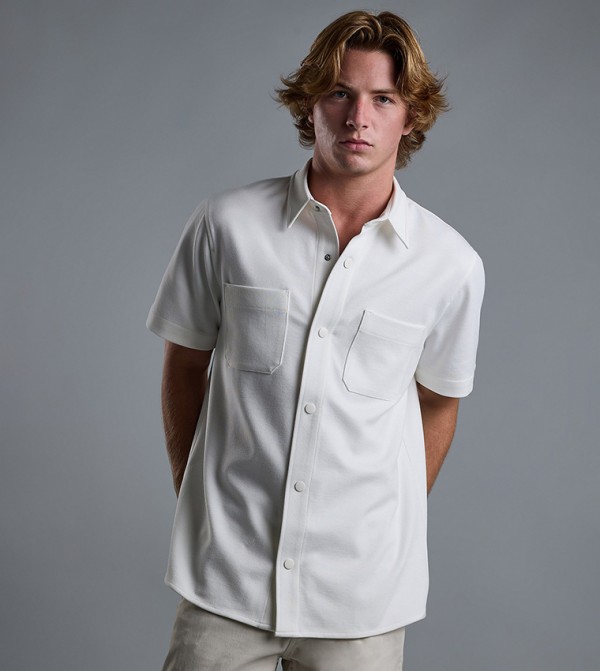 Solid Shirt with Classic Collar with Short Sleeves