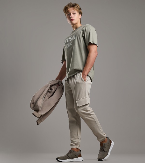 Solid Jogger Pants with Drawstring Waist