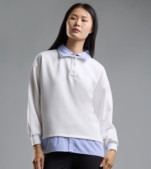 Color Block Collared Sweatshirt with Long Sleeves