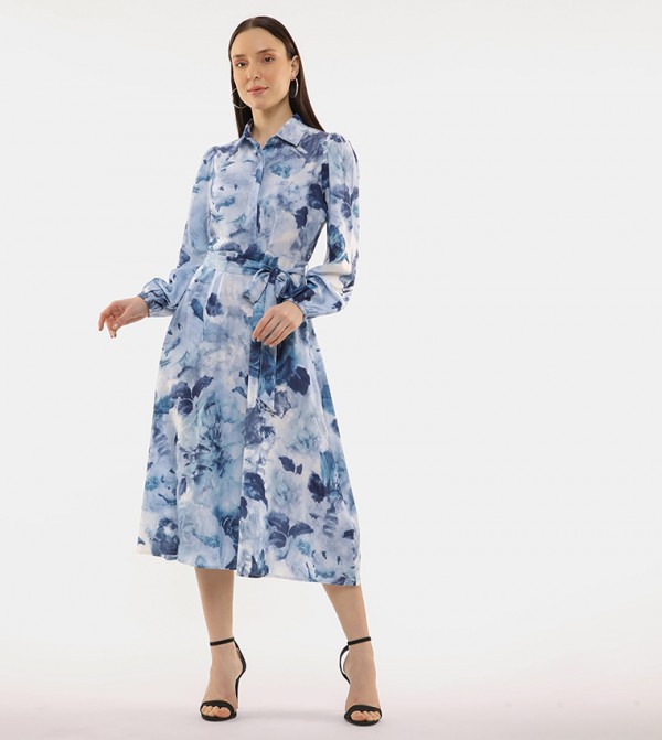 Printed Belted Shirt Dress