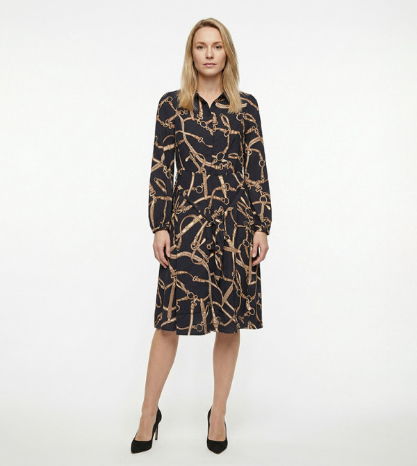 Patterned Wrap Midi Dress