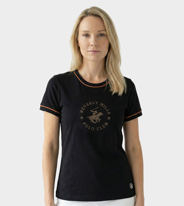 تيشيرت بقبة مستديرة بطبعة شعار