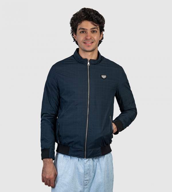 جاكيت منسوج بشعار وسحاب 